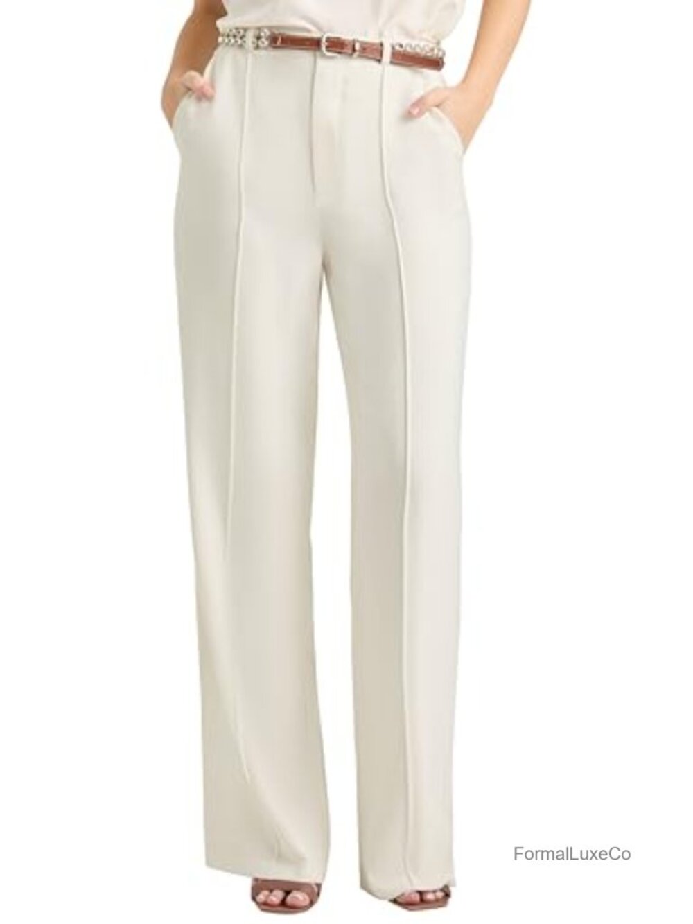 Rhinestone Belt Ester Pant Drapey Crepe Straight Leg Trouser